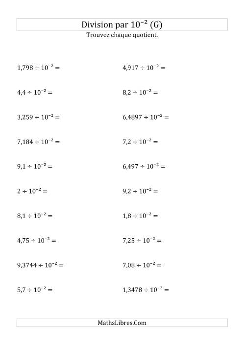 Division de nombres décimaux par 10<sup>-2</sup> (G)