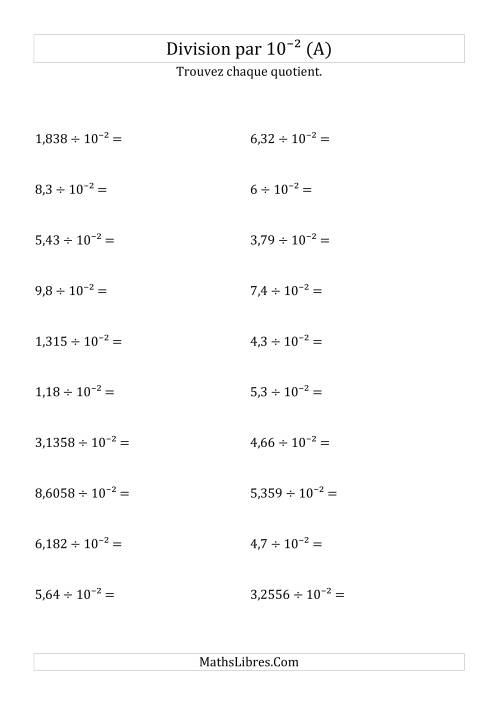 Division de nombres décimaux par 10<sup>-2</sup> (Tout)