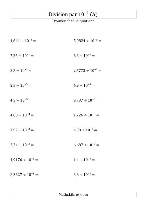 Division de nombres décimaux par 10<sup>-3</sup> (A)