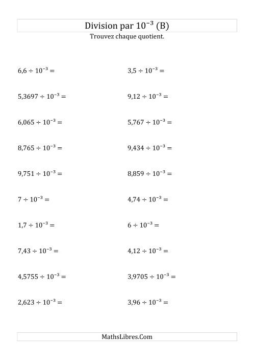 Division de nombres décimaux par 10<sup>-3</sup> (B)