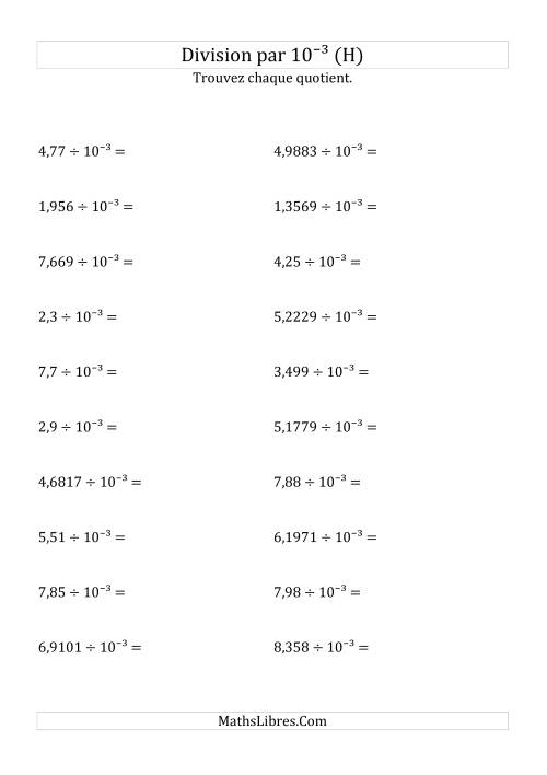 Division de nombres décimaux par 10<sup>-3</sup> (H)