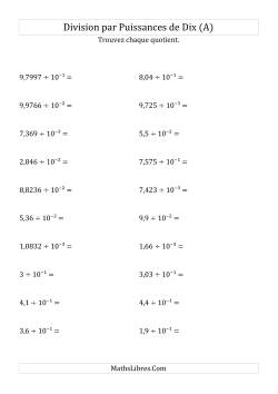 Division de nombres décimaux par puissances négatives de dix (formes décimale)