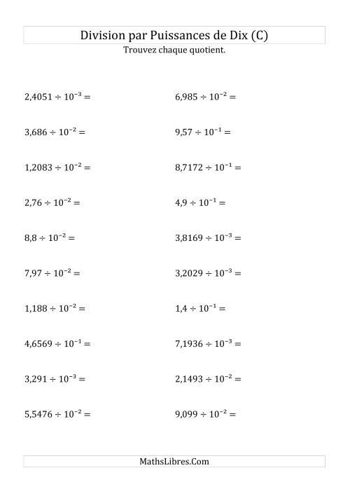 Division de nombres décimaux par puissances négatives de dix (formes décimale) (C)