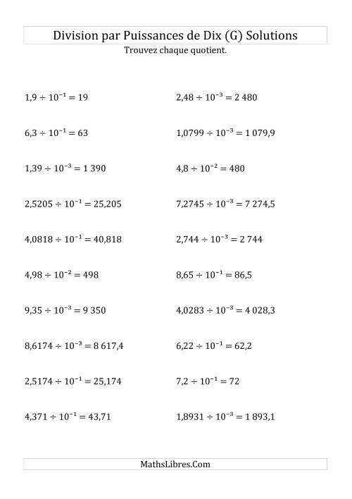 Division de nombres décimaux par puissances négatives de dix (formes décimale) (G) page 2