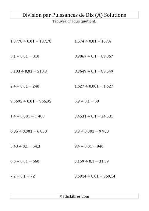 Division de nombres décimaux par puissances négatives de dix (formes standard) (A) page 2