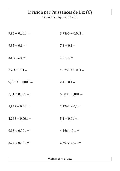 Division de nombres décimaux par puissances négatives de dix (formes standard) (C)