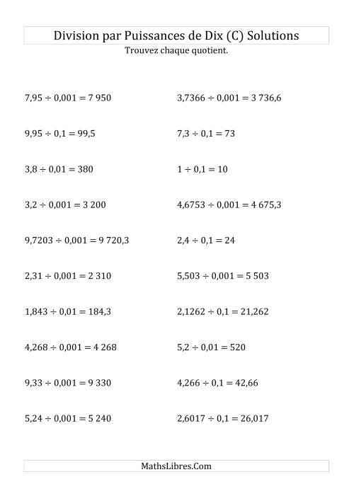 Division de nombres décimaux par puissances négatives de dix (formes standard) (C) page 2
