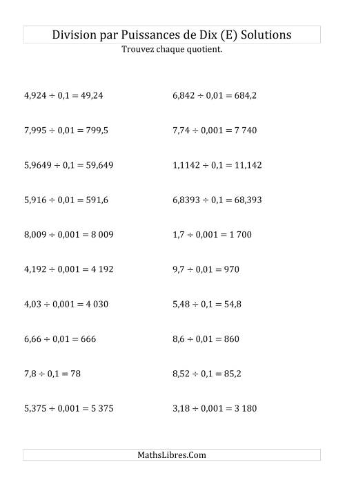 Division de nombres décimaux par puissances négatives de dix (formes standard) (E) page 2