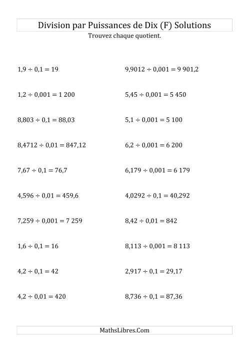 Division de nombres décimaux par puissances négatives de dix (formes standard) (F) page 2