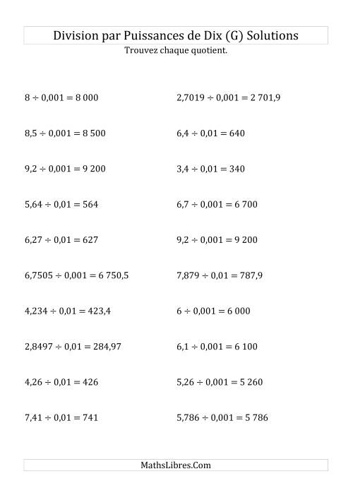 Division de nombres décimaux par puissances négatives de dix (formes standard) (G) page 2