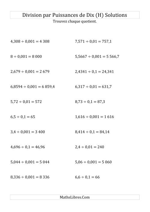 Division de nombres décimaux par puissances négatives de dix (formes standard) (H) page 2