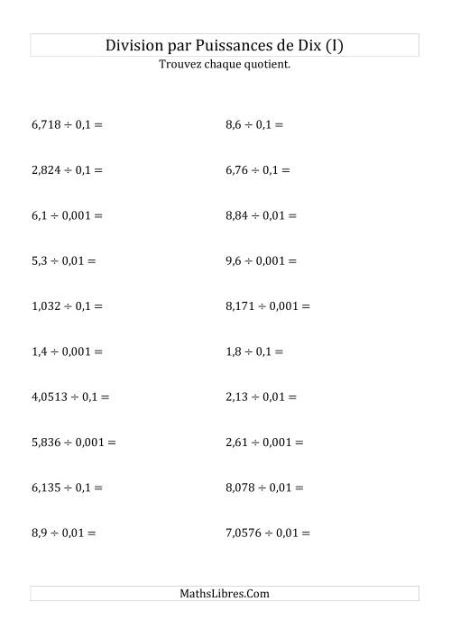 Division de nombres décimaux par puissances négatives de dix (formes standard) (I)