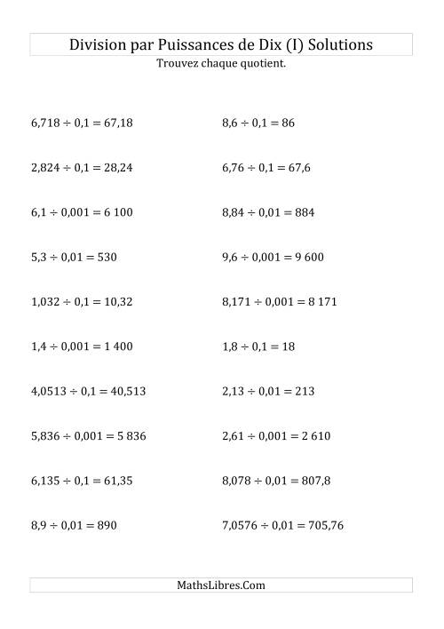 Division de nombres décimaux par puissances négatives de dix (formes standard) (I) page 2
