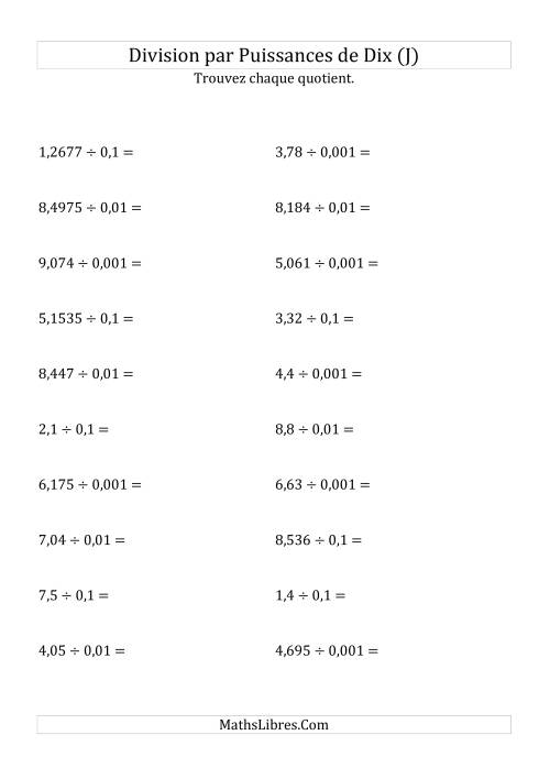 Division de nombres décimaux par puissances négatives de dix (formes standard) (J)