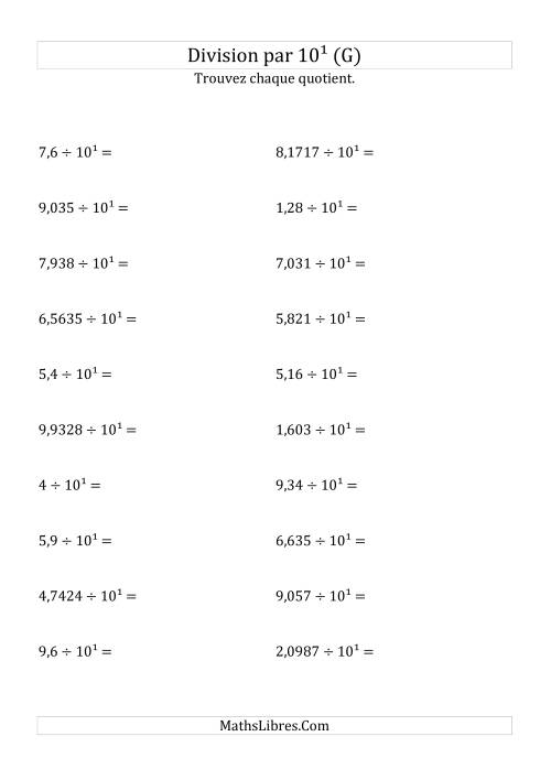 Division de nombres décimaux par 10<sup>1</sup> (G)