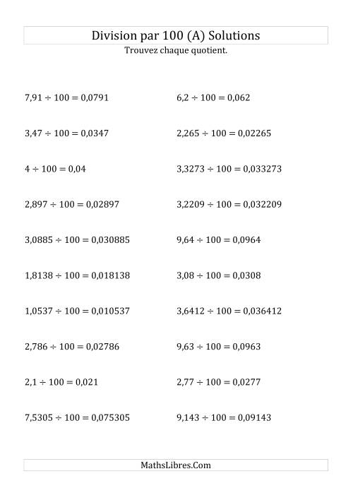 Division de nombres décimaux par 100 (A) page 2