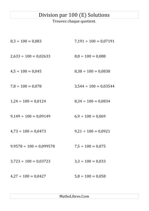 Division de nombres décimaux par 100 (E) page 2