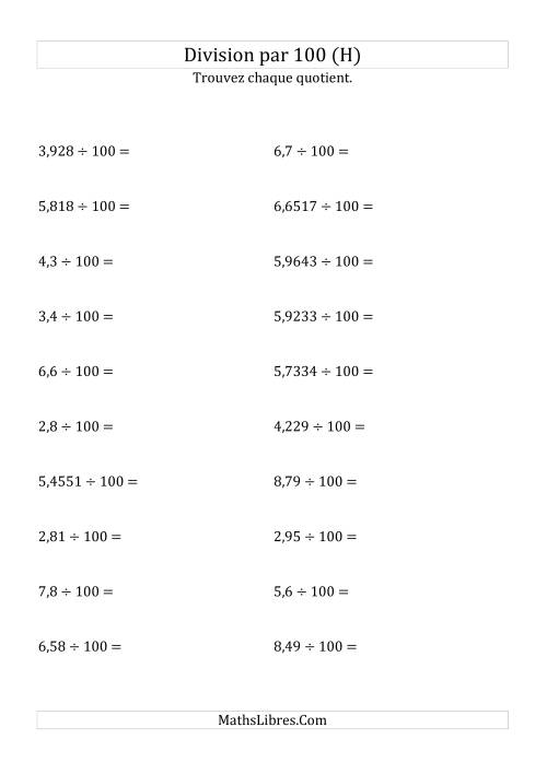 Division de nombres décimaux par 100 (H)