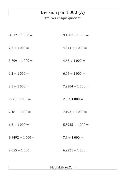Division de nombres décimaux par 1000 (A)