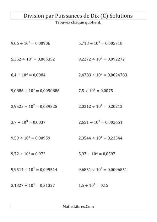 Division de nombres décimaux par puissances positives de dix (forme exposant) (C) page 2