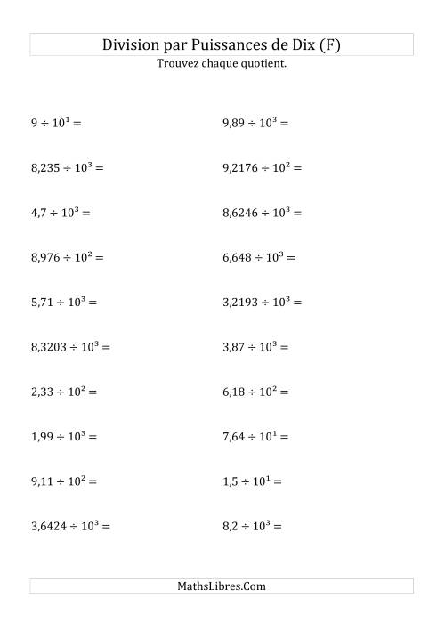 Division de nombres décimaux par puissances positives de dix (forme exposant) (F)