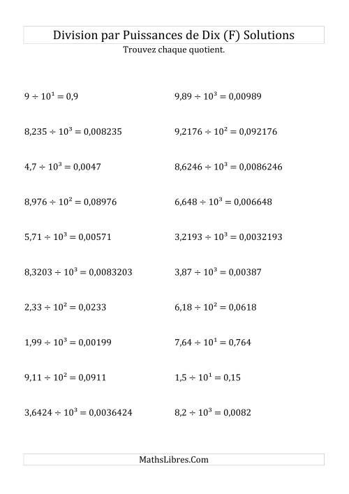 Division de nombres décimaux par puissances positives de dix (forme exposant) (F) page 2