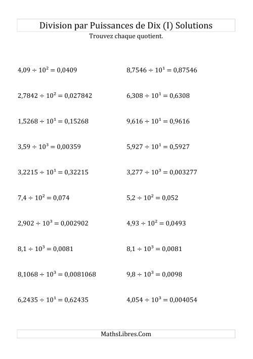 Division de nombres décimaux par puissances positives de dix (forme exposant) (I) page 2