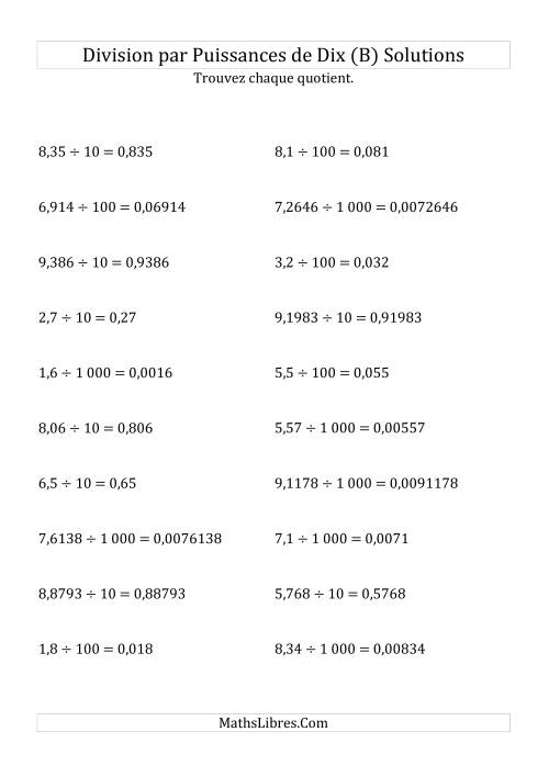 Division de nombres décimaux par puissances positives de dix (forme standard) (B) page 2