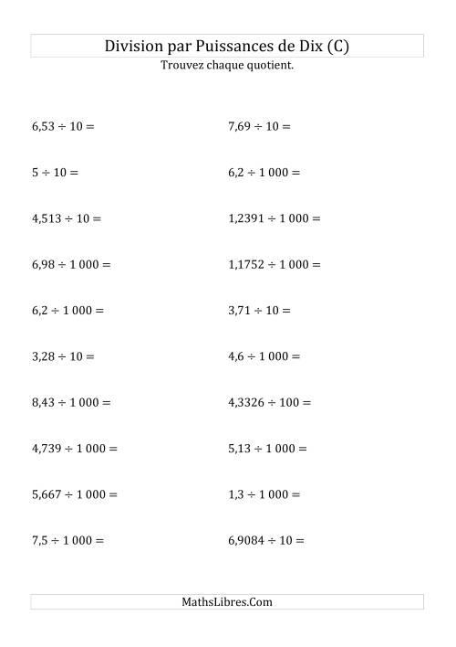 Division de nombres décimaux par puissances positives de dix (forme standard) (C)
