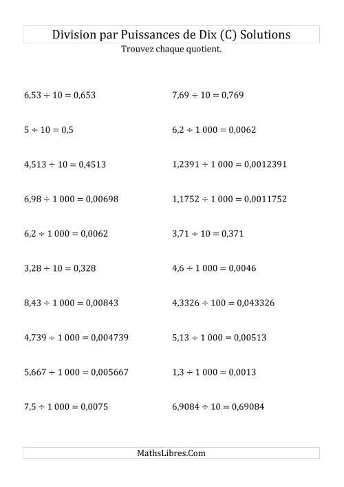 Division de nombres décimaux par puissances positives de dix (forme standard) (C) page 2