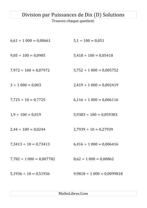 Division de nombres décimaux par puissances positives de dix (forme standard) (D) page 2