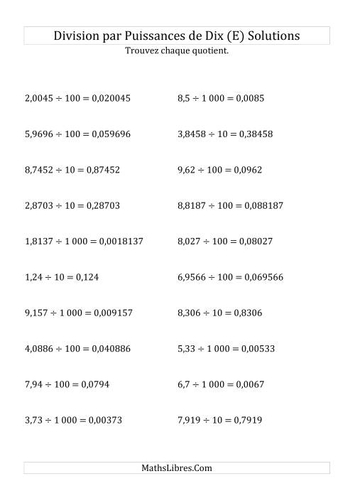 Division de nombres décimaux par puissances positives de dix (forme standard) (E) page 2
