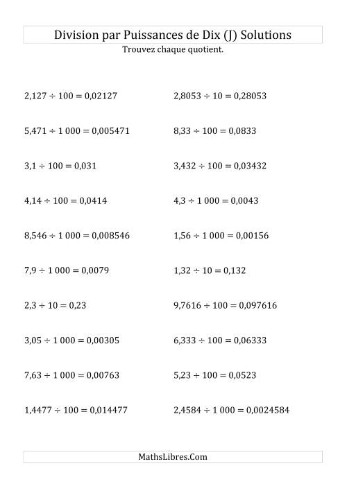 Division de nombres décimaux par puissances positives de dix (forme standard) (J) page 2