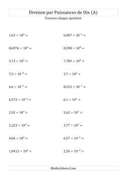 Division de nombres décimaux par puissances de dix (forme exposant)