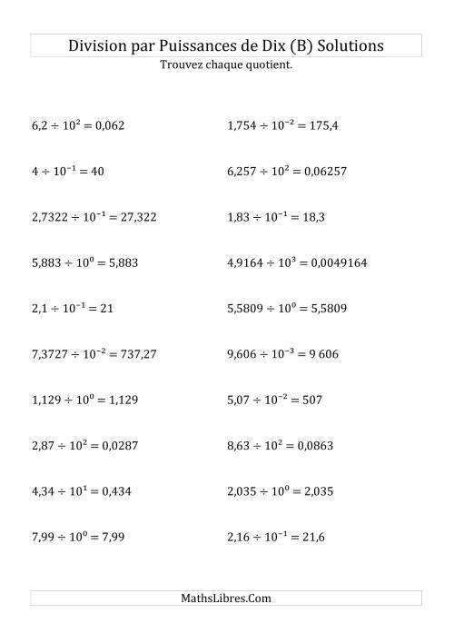 Division de nombres décimaux par puissances de dix (forme exposant) (B) page 2