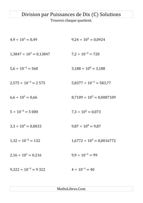 Division de nombres décimaux par puissances de dix (forme exposant) (C) page 2