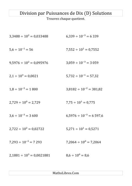 Division de nombres décimaux par puissances de dix (forme exposant) (D) page 2