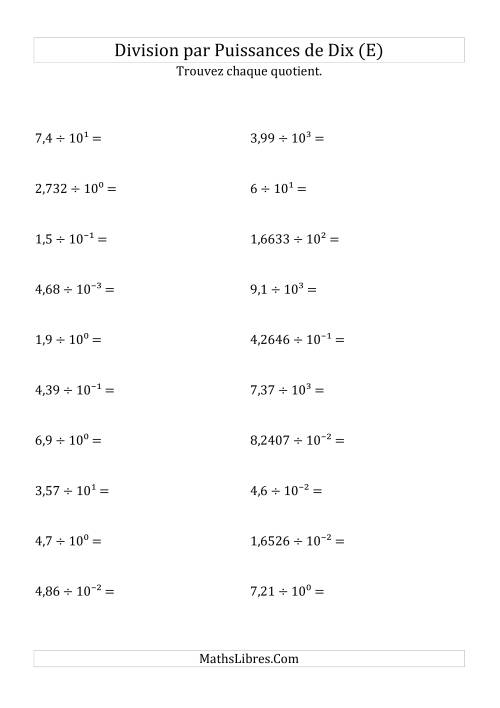 Division de nombres décimaux par puissances de dix (forme exposant) (E)