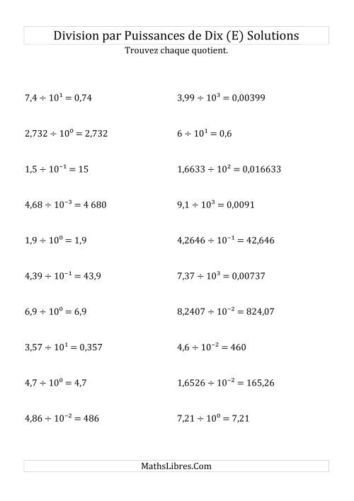 Division de nombres décimaux par puissances de dix (forme exposant) (E) page 2