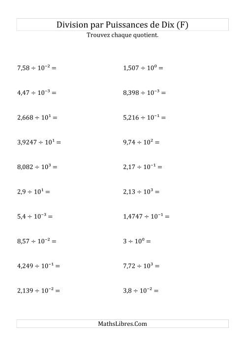 Division de nombres décimaux par puissances de dix (forme exposant) (F)
