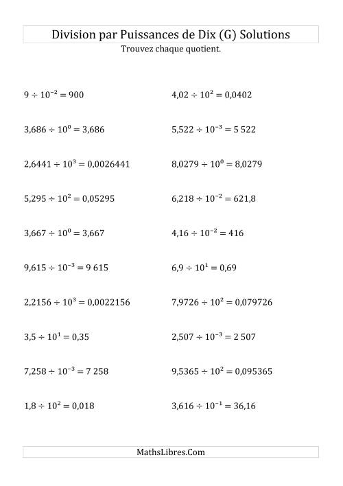 Division de nombres décimaux par puissances de dix (forme exposant) (G) page 2