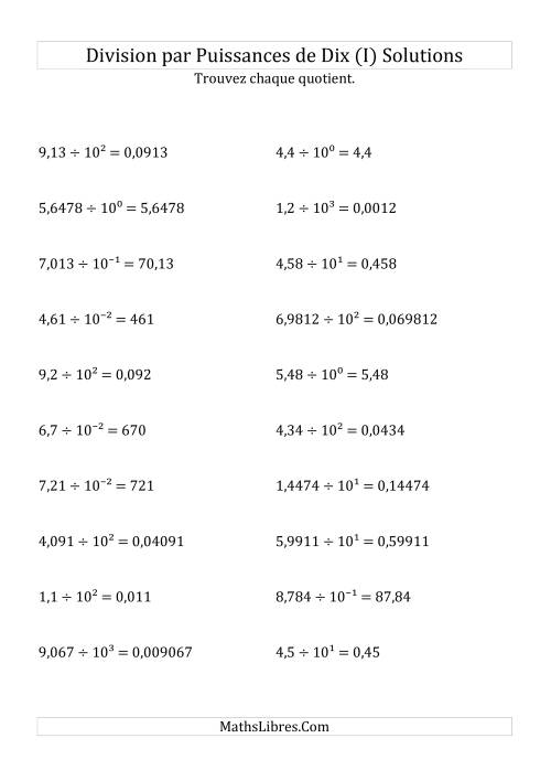 Division de nombres décimaux par puissances de dix (forme exposant) (I) page 2