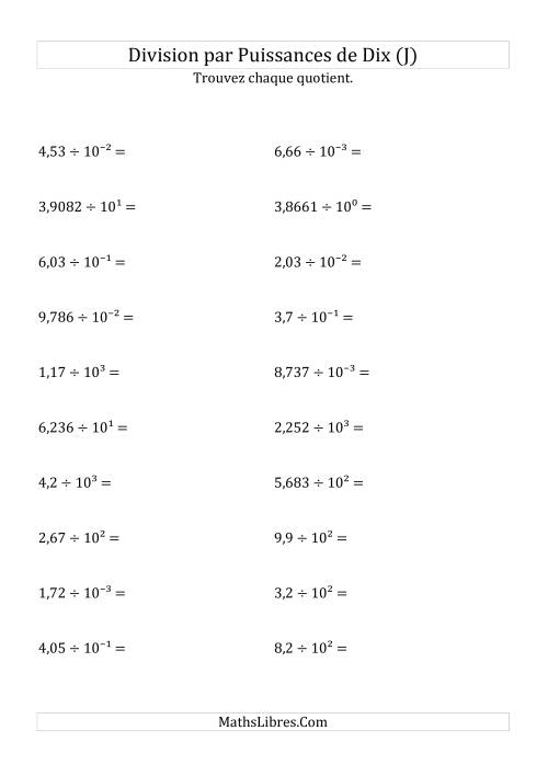 Division de nombres décimaux par puissances de dix (forme exposant) (J)