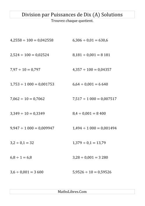 Division de nombres décimaux par puissances de dix (forme standard) (A) page 2