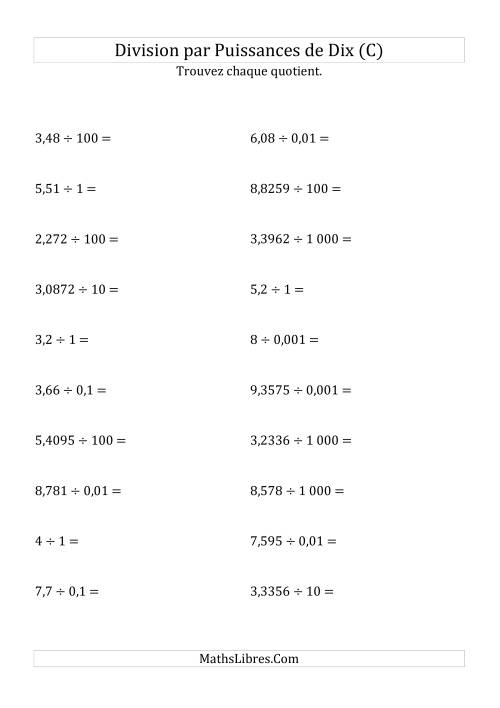 Division de nombres décimaux par puissances de dix (forme standard) (C)