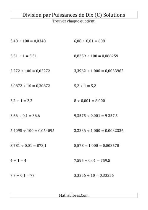 Division de nombres décimaux par puissances de dix (forme standard) (C) page 2