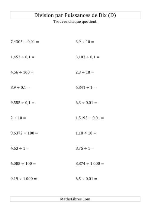 Division de nombres décimaux par puissances de dix (forme standard) (D)