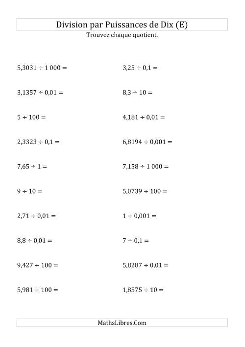 Division de nombres décimaux par puissances de dix (forme standard) (E)