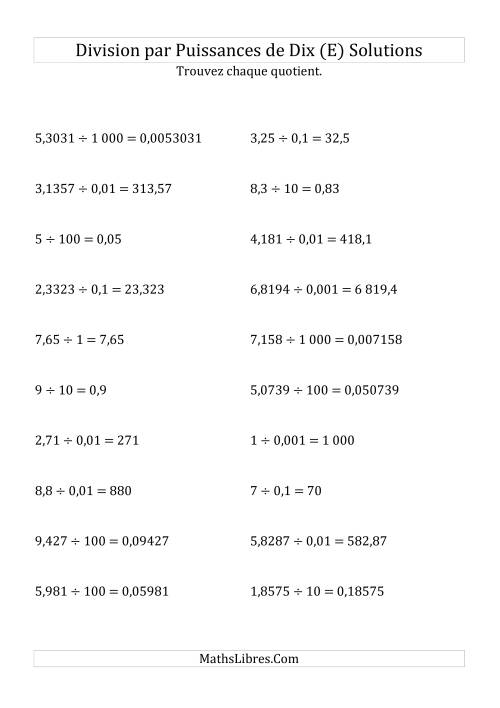 Division de nombres décimaux par puissances de dix (forme standard) (E) page 2