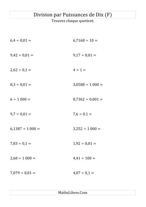 Division de nombres décimaux par puissances de dix (forme standard) (F)